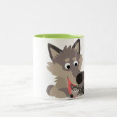 Niedlicher Cartoon-Vater-Wolf und Welpen-Tasse Zweifarbige Tasse (Mittel)