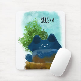 Niedlicher Cartoon Verborgene Fluffy Blue Cat Mousepad