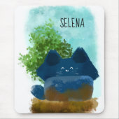 Niedlicher Cartoon Verborgene Fluffy Blue Cat Mousepad (Vorne)