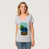 Niedlicher Cartoon Verborgene Fluffy Blue Cat T-Shirt (Vorderseite Vollansicht)