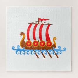 Niedlicher Cartoon Viking Ship mit Schild Illustra Puzzle
