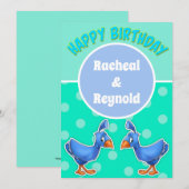 Niedlicher Cartoon-Vogel - Twin Birthday Card Dankeskarte (Vorne/Hinten)