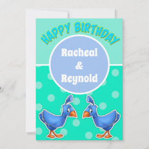 Niedlicher Cartoon-Vogel - Twin Birthday Card Dankeskarte