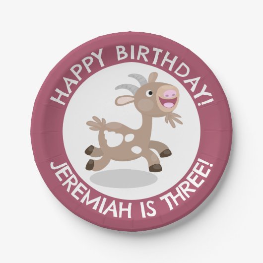 Niedlicher Cartoon von Bilziegen personalisierter Pappteller (Vorderseite)