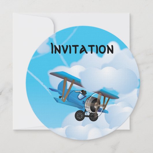 Niedlicher Cartoon von BiPlane Einladung (Vorderseite)