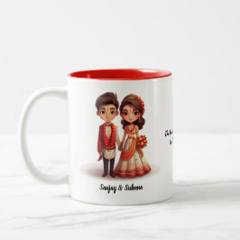 Niedlicher Cartoon von Desi Bride & Groom Indian W Zweifarbige Tasse