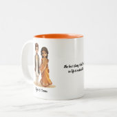 Niedlicher Cartoon von Desi Bride & Groom Indian W Zweifarbige Tasse (Vorderseite Links)