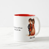 Niedlicher Cartoon von Desi Bride & Groom Indian W Zweifarbige Tasse (VorderseiteRechts)