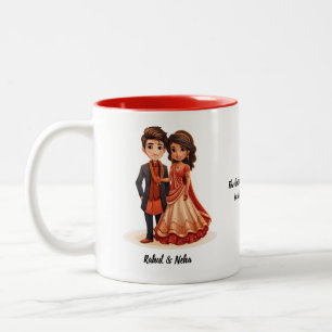 Niedlicher Cartoon von Desi Bride & Groom Indian W Zweifarbige Tasse