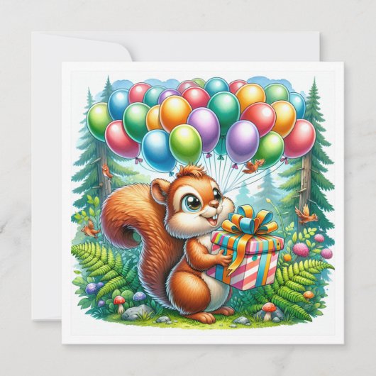 Niedlicher Cartoon Wasserfarbe Eichhörnchen Geburt Einladung (Vorderseite)