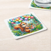 Niedlicher Cartoon Wasserfarbe Eichhörnchen Geburt Rechteckiger Pappuntersetzer (angewinkelt)