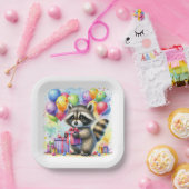 Niedlicher Cartoon Wasserfarbe Raccoon Geburtstag Pappteller (Party)