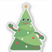 Niedlicher Cartoon Waving Christmas Tree | festlic Aufkleber (Vorderseite)