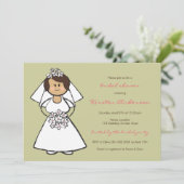 Niedlicher Cartoon Wedding Bride Daisies Brautpart Einladung (Stehend Vorderseite)