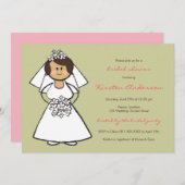 Niedlicher Cartoon Wedding Bride Daisies Brautpart Einladung (Vorne/Hinten)