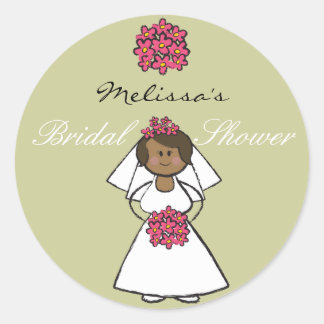 Niedlicher Cartoon Wedding Bride Daisies Brautpart Runder Aufkleber
