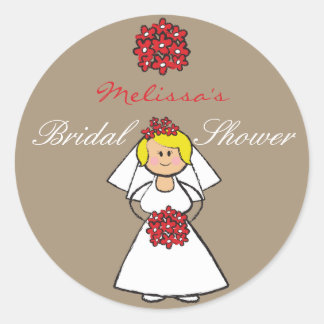 Niedlicher Cartoon Wedding Bride Daisies Brautpart Runder Aufkleber