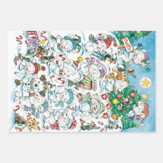 Niedlicher Cartoon Weihnachten Eisbär Penguin Part Geschenkpapier Set (Vorderseite)