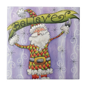 Niedlicher Cartoon Weihnachten, glaube ich an den  Fliese