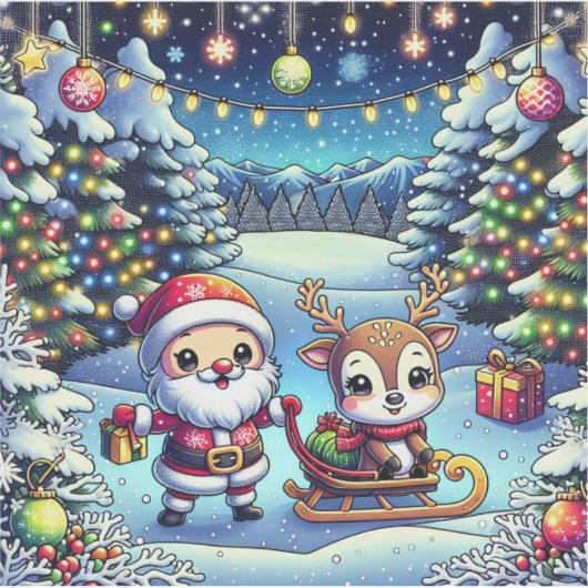 Niedlicher Cartoon Weihnachten und Reindei Aufkleber (Vorderseite)