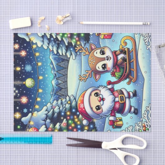 Niedlicher Cartoon Weihnachten und Reindei Seidenpapier (Handwerk)