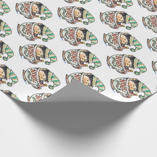 Niedlicher Cartoon Weihnachts-Elf Schlafen im Teec Geschenkpapier (Ecke)