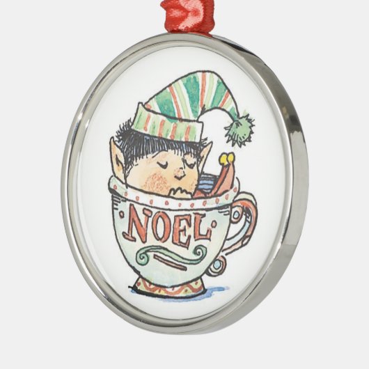 Niedlicher Cartoon Weihnachts-Elf Schlafen im Teec Silbernes Ornament (Links)