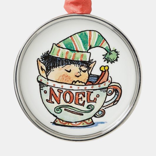 Niedlicher Cartoon Weihnachts-Elf Schlafen im Teec Silbernes Ornament (Vorne)