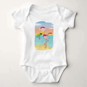 Niedlicher Cartoon Weihnachts-Flamingo am Strand Baby Strampler