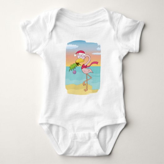 Niedlicher Cartoon Weihnachts-Flamingo am Strand Baby Strampler (Vorderseite)