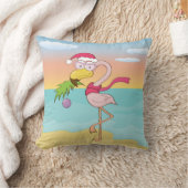 Niedlicher Cartoon Weihnachts-Flamingo am Strand Kissen (Decke)