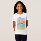 Niedlicher Cartoon Weihnachts-Flamingo am Strand T-Shirt (Vorne ganz)