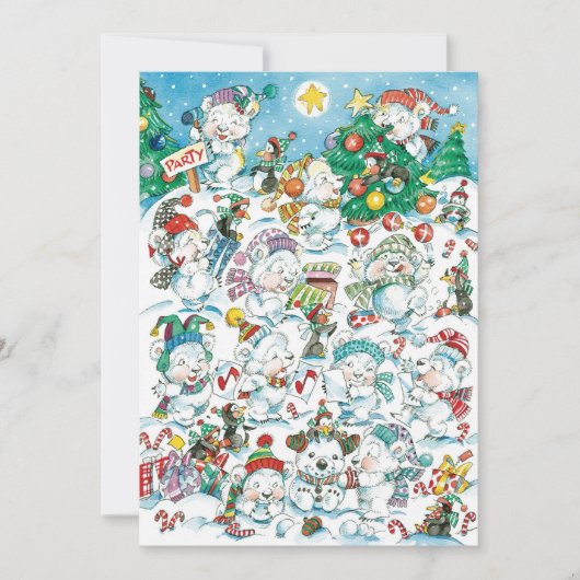Niedlicher Cartoon Weihnachtsbär Party Einladung (Vorderseite)