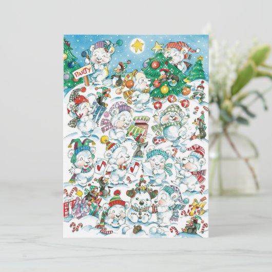 Niedlicher Cartoon Weihnachtsbär Party Einladung (Stehend Vorderseite)