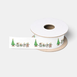 Niedlicher Cartoon Weihnachtsbaum und Tanzvorführu Satinband