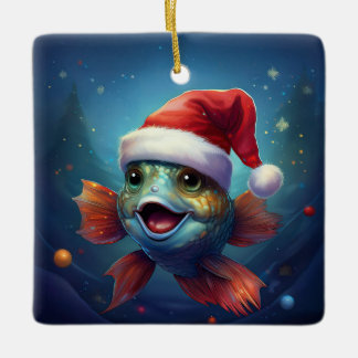 Niedlicher Cartoon Weihnachtsfisch Keramikornament