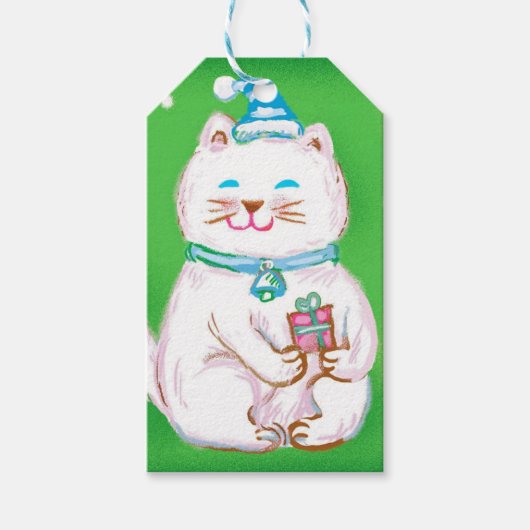 Niedlicher Cartoon Weihnachtskatze Tragen einer We Geschenkanhänger (Vorderseite)