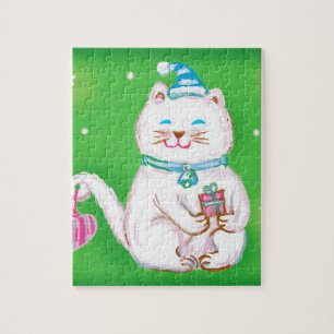 Niedlicher Cartoon Weihnachtskatze Tragen einer We Puzzle