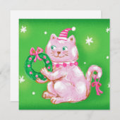 Niedlicher Cartoon Weihnachtskatzenruhe Feiertagskarte (Vorne/Hinten)