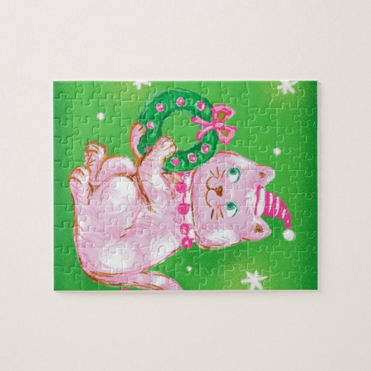 Niedlicher Cartoon Weihnachtskatzenruhe Puzzle (Horizontal)