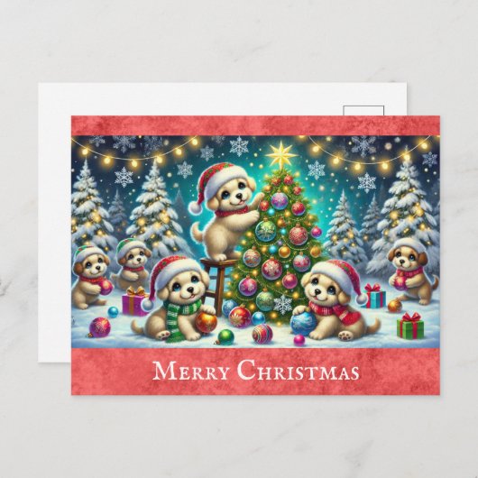 Niedlicher Cartoon Welpe Hund frohe Weihnachten Postkarte (Vorne/Hinten)