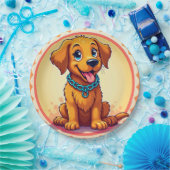 Niedlicher Cartoon-Welpe mit blauem Collar Pappteller (Party)