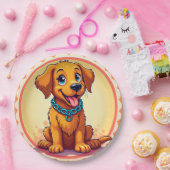 Niedlicher Cartoon-Welpe mit blauem Collar Pappteller (Party)