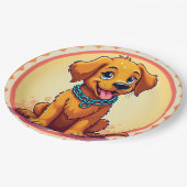 Niedlicher Cartoon-Welpe mit blauem Collar Pappteller (Schrägansicht)