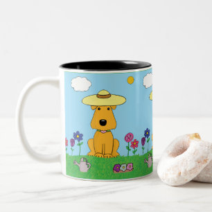 Niedlicher Cartoon-Welpen-Hund in der Garten-Tasse Zweifarbige Tasse
