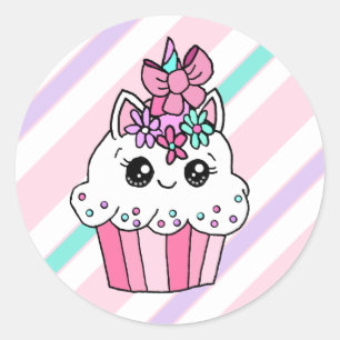 Niedlicher Cartoon Whimsical Pink Einhorn Cupcake Runder Aufkleber