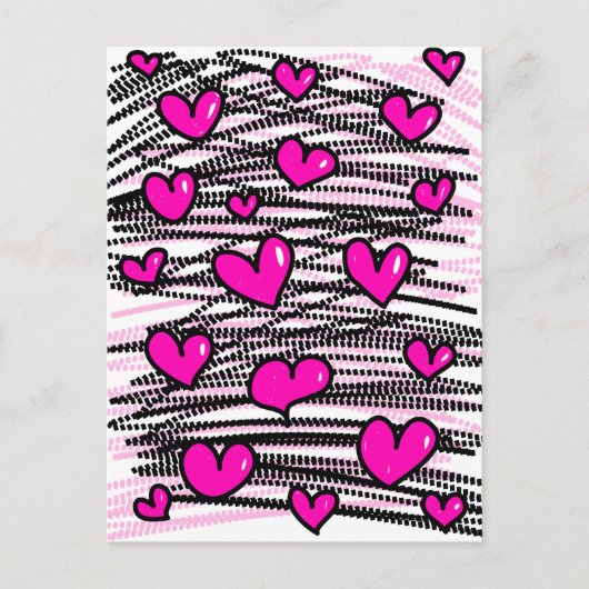 Niedlicher Cartoon Whimsical Pink Liebe Herzmuster Postkarte (Vorderseite)