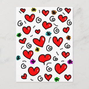 Niedlicher Cartoon Whimsical Red Liebe Herzmuster Postkarte