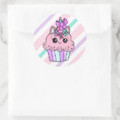 Niedlicher Cartoon Whimsical Unicorn Cupcake Runder Aufkleber (Tasche)
