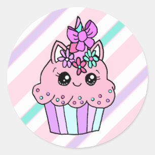 Niedlicher Cartoon Whimsical Unicorn Cupcake Runder Aufkleber
